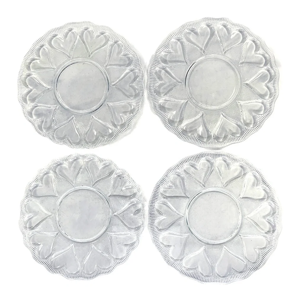 Williams Sonoma Vintage Clear Embossed Hearts Dessert Plates - 4